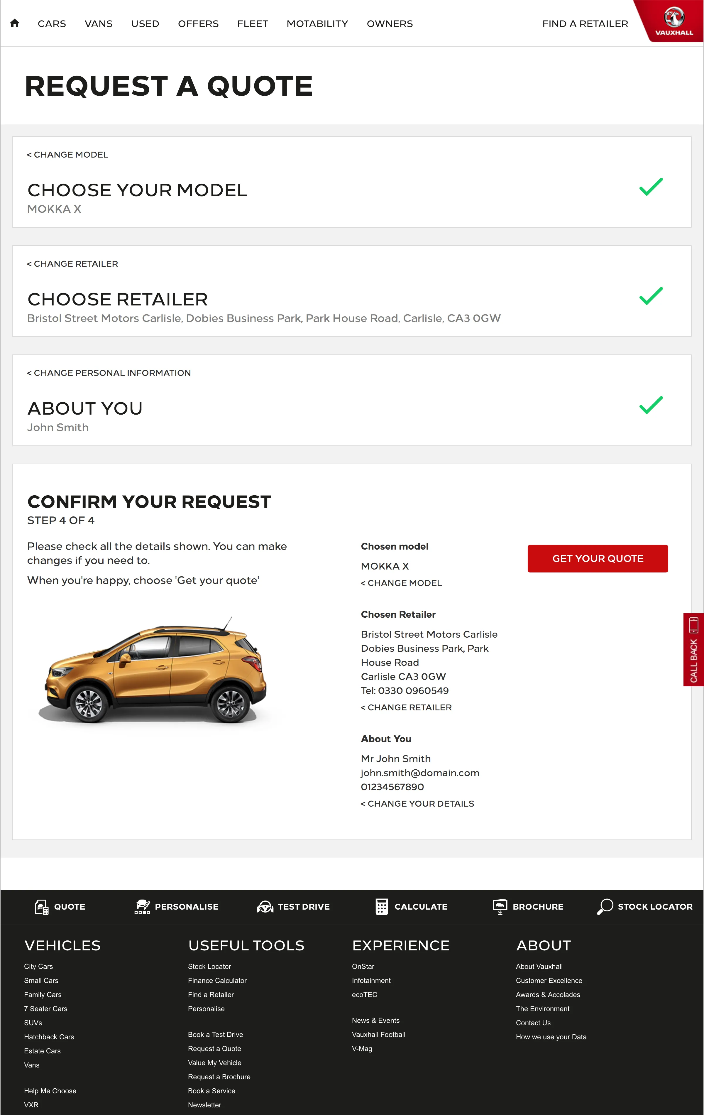 Vauxhall Quantum landing page