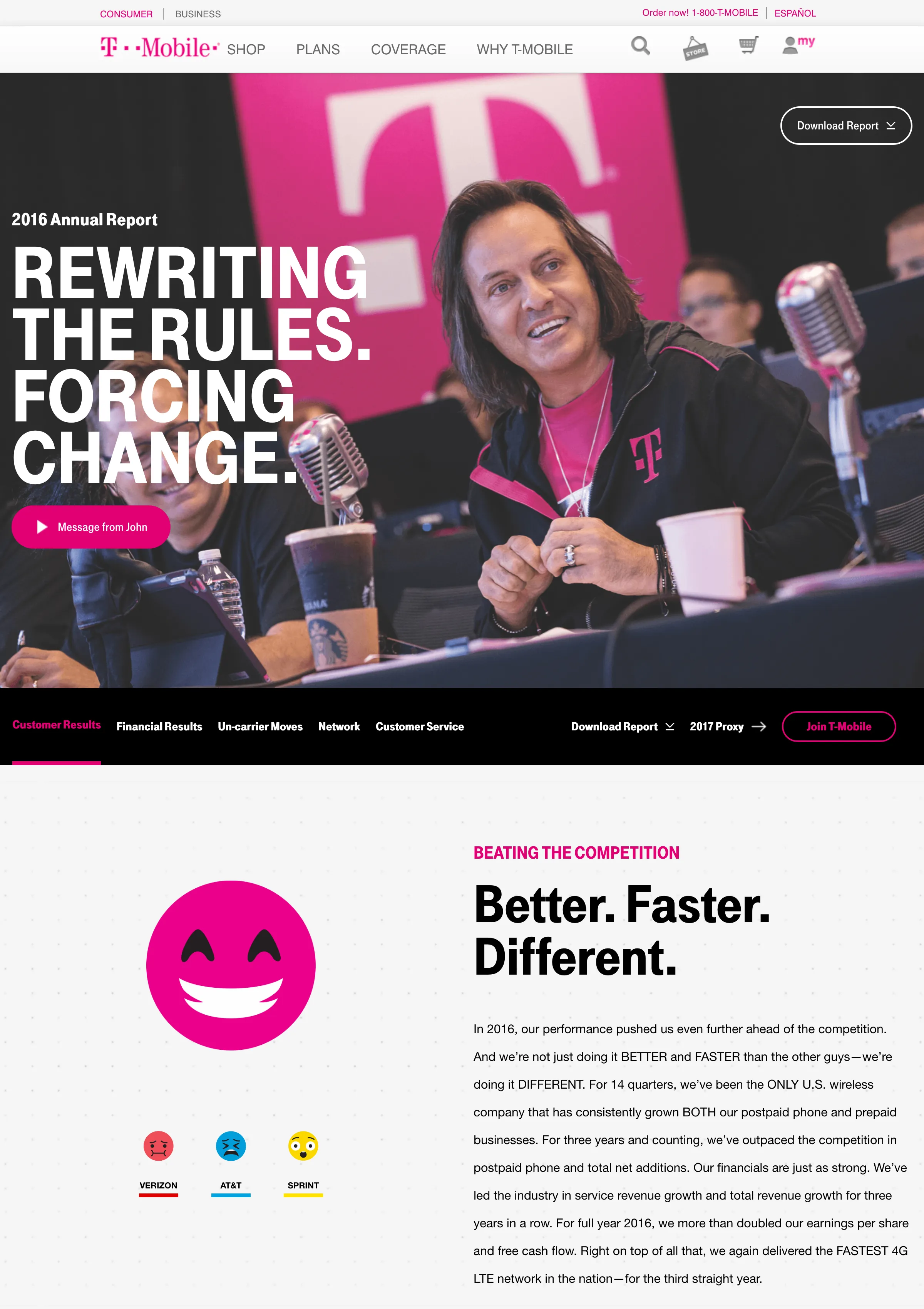 T-Mobile 2016 annual report landing page